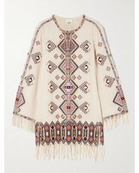 Isabel Marant - Zayana Fringed Embellished Embroidered Silk-Gauze Mini Dress - Lyst