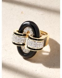 David Webb - Small Oval Buckle 18-Karat, Platinum, Onyx, Diamond And Enamel Ring - Lyst