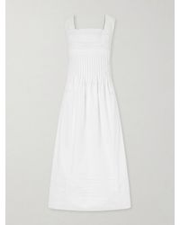 Loretta Caponi - Lalla Ruched Broderie Anglaise-Trimmed Cotton-Poplin Maxi Dress - Lyst