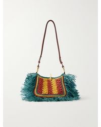 Rabanne - Leather-Trimmed Fringed Raffia Shoulder Bag - Lyst