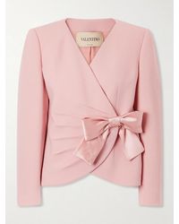 Valentino Garavani - Bow-Detailed Gathered Satin-Trimmed Wool-Crepe Jacket - Lyst