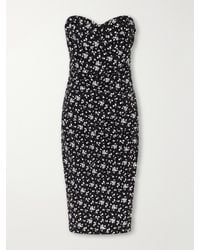Dolce & Gabbana - Strapless Draped Floral-Print Silk-Blend Charmeuse Midi Dress - Lyst