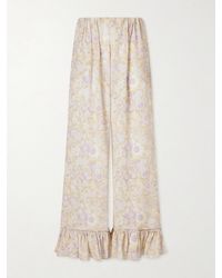 Chloé - Ruffled Floral-Print Silk-Charmeuse Wide-Leg Pants - Lyst