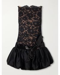 Self-Portrait - Sequined-Trimmed Satin And Lace Mini Dress - Lyst