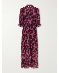 Anna Sui - Tie-Detailed Ruffled Animal-Print Voile Midi Dress - Lyst