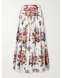 Dolce & Gabbana - Pleated Tiered Floral-Print Cotton-Poplin Midi Skirt - Lyst