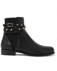 Valentino 20mm Rockstud Grained Leather Boots - Black