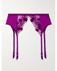 Kiki de Montparnasse - Silk-Blend Satin And Appliquéd Embroidered Tulle Suspender Belt - Lyst
