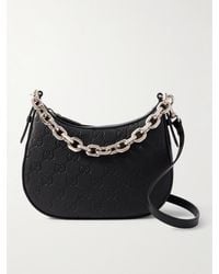 Gucci - Gg Emblem Small Chain-Trimmed Debossed Textured-Leather Shoulder Bag - Lyst