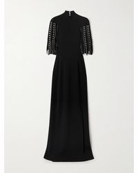 Lanvin - Fringed Cape-Effect Studded Knitted Turtleneck Gown - Lyst