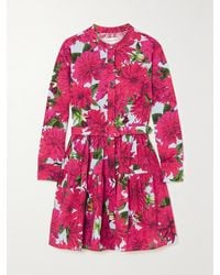 Oscar de la Renta - Belted Tiered Floral-Print Cotton-Poplin Mini Dress - Lyst