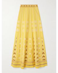Emporio Sirenuse - Camille Embroidered Linen And Cotton-Blend Maxi Skirt - Lyst