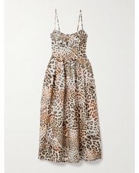 Cara Cara - Alba Midikleid Aus Organza Aus Einer Leinen-Seidenmischung Mit Leopardenprint Und Raffungen - Lyst
