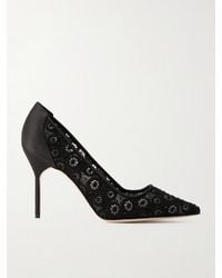 Manolo Blahnik - Bb 90 Satin-Trimmed Lace Pumps - Lyst