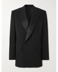 Petar Petrov - Double-Breasted Satin-Trimmed Wool-Blend Blazer - Lyst