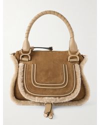 Chloé - Sac Porté Épaule En Daim À Finitions En Cuir Et En Peau Lainée Marcie Small - Lyst