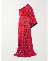 Saloni - Lily One-Shoulder Embellished Velvet-Trimmed Silk-Jacquard Maxi Dress - Lyst