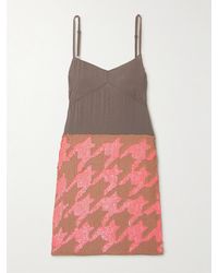 Dries Van Noten - Minikleid Aus Crêpe De Chine Mit Hahnentrittmuster Und Pailletten - Lyst