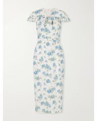 Alessandra Rich - Belted Floral-Print Ruffle-Trim Silk-Crepe Midi Dress - Lyst