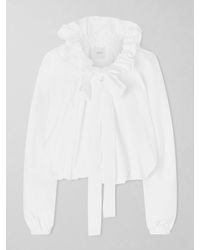 Patou - Tie-Detailed Ruffled Cotton-Poplin Blouse - Lyst