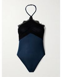 Christopher Esber - Ruched Silk-Tulle And Lace-Trimmed Jersey Halterneck Bodysuit - Lyst