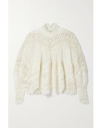 Zimmermann Postcard Crocheted Lace-trimmed Linen And Silk-blend Organza Blouse - White