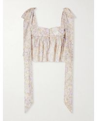 Chloé - Bow-Detailed Ruffled Floral-Print Cotton-Poplin Top - Lyst