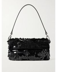STAUD - Timmy Leather-Trimmed Sequined Satin Shoulder Bag - Lyst
