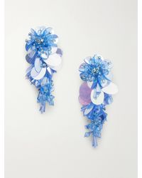 Oscar de la Renta - Bouquet Tasseled Beaded-Tone Crystal Clip Earrings - Lyst