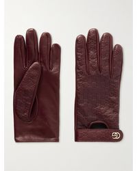 Gucci - Debossed Leather Gloves - Lyst