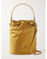 STAUD - Lila Mini Leather-Trimmed Metallic Satin Bucket Bag - Lyst