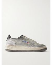 Autry - Super Vintage Distressed Leather And Suede Sneakers - Lyst