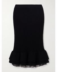 Nina Ricci - Layered Ruffled Tulle-Trimmed Ribbed Wool-Blend Midi Skirt - Lyst