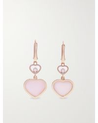 Chopard - Happy Hearts 18-Karat Rose, Opal And Diamond Earrings - Lyst