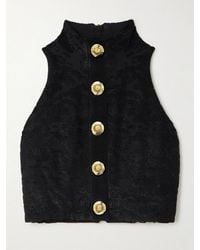 Balmain - Cropped Button-Embellished Jacquard Top - Lyst