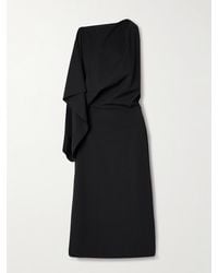 Proenza Schouler - Elena Draped Asymmetric Wool-Blend Gabardine Midi Dress - Lyst