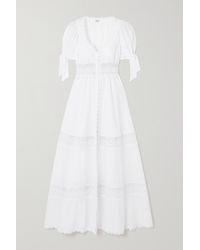 Charo Ruiz Thelma Crocheted Lace-trimmed Cotton-blend Midi Dress - White