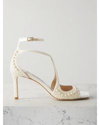 Jimmy Choo - Azia 75 Faux Pearl-Embellished Satin Sandals - Lyst
