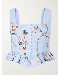 Agua Bendita - Eslabón Navegante Floral-Embroidered Linen Cropped Top - Lyst