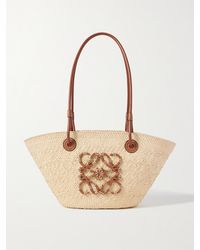 Loewe - Paula's Ibiza Anagram Small Leather-Trimmed Woven Raffia Tote - Lyst