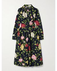 Oscar de la Renta - Robe Midi Effet Cache-Cœur En Popeline De Coton Mélangé À Imprimé Fleuri - Lyst