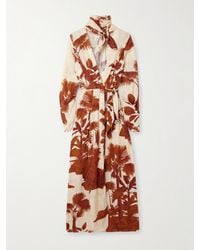Johanna Ortiz - Unmooring Tie-Detailed Printed Satin-Jacquard Midi Wrap Dress - Lyst