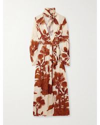Johanna Ortiz - Unmooring Tie-Detailed Printed Satin-Jacquard Midi Wrap Dress - Lyst
