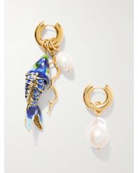 Joolz by Martha Calvo - Barrier-Plated, Pearl And Enamel Hoop Earrings - Lyst