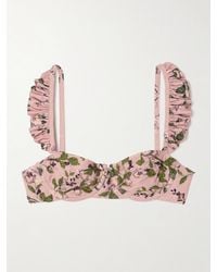Agua Bendita - Kiwi Wisteria Ruffled Embroidered Floral-Print Underwired Recycled Bikini Top - Lyst