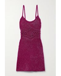 Area Cutout Metallic Knitted Mini Dress - Purple
