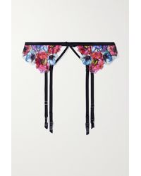 Fleur du Mal Tuileries Satin-trimmed Embroidered Tulle Suspender Belt