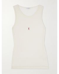 Saint Laurent - Cassandre Tanktop Aus Gerippter Wolle Mit Stickerei - Lyst