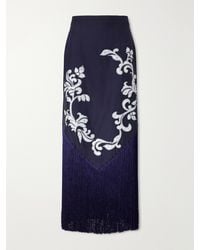 ALÉMAIS - Dillon Crystal And Bead-Embellished Fringed Appliquéd Satin Midi Skirt - Lyst