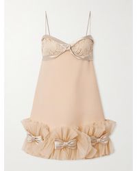 Valentino Garavani - Bow-Detailed Lace, Satin And Crepon-Trimmed Wool And Silk-Blend Crepe Mini Dress - Lyst